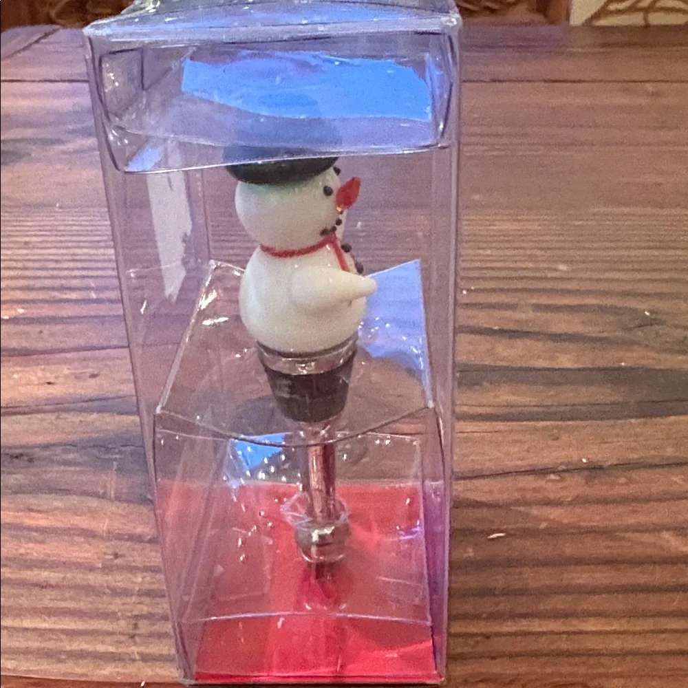 Vintage Pier 1 Imports handblown glass Snowman Bottle Stopper